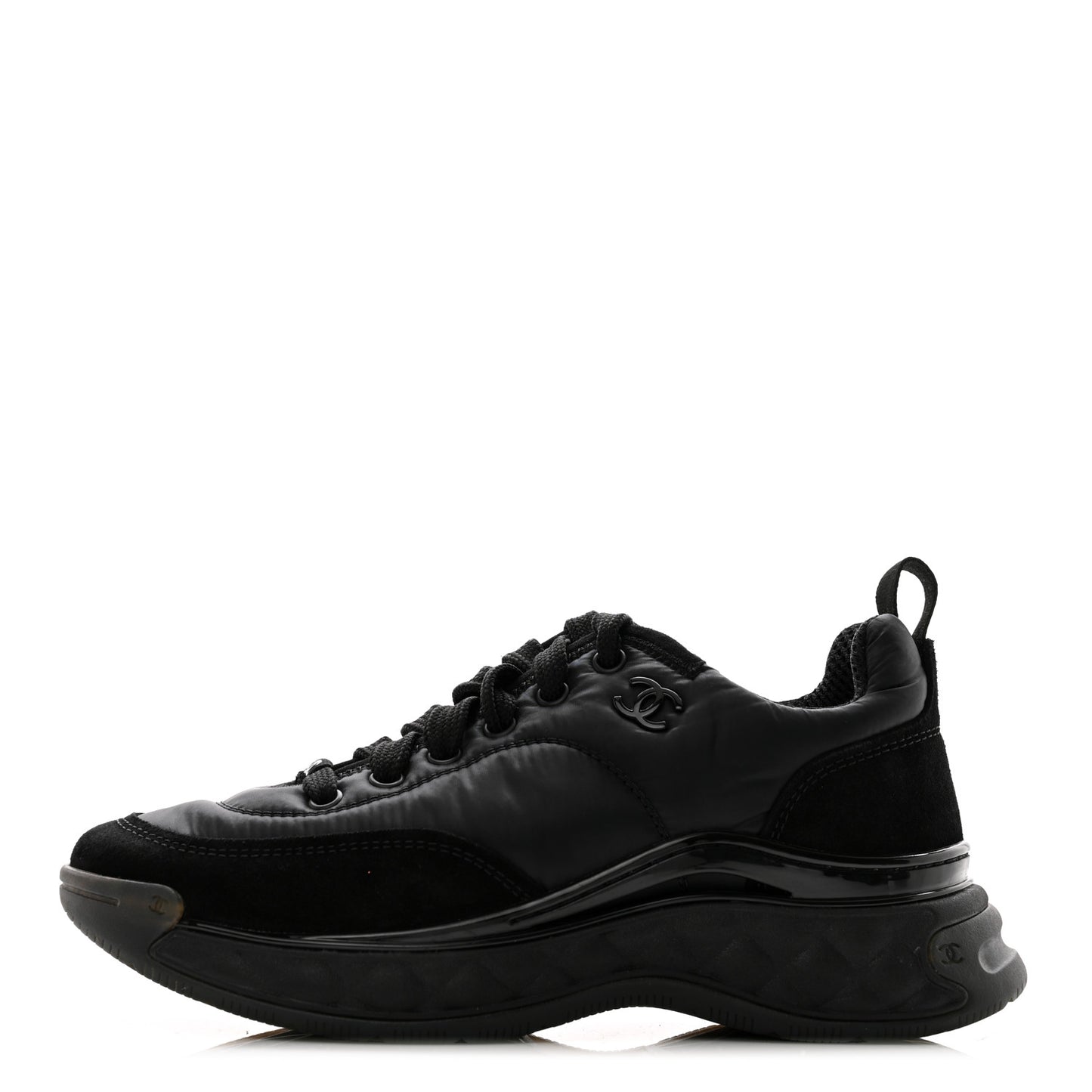 Nylon Suede Calfskin CC Sneakers 35.5 Black