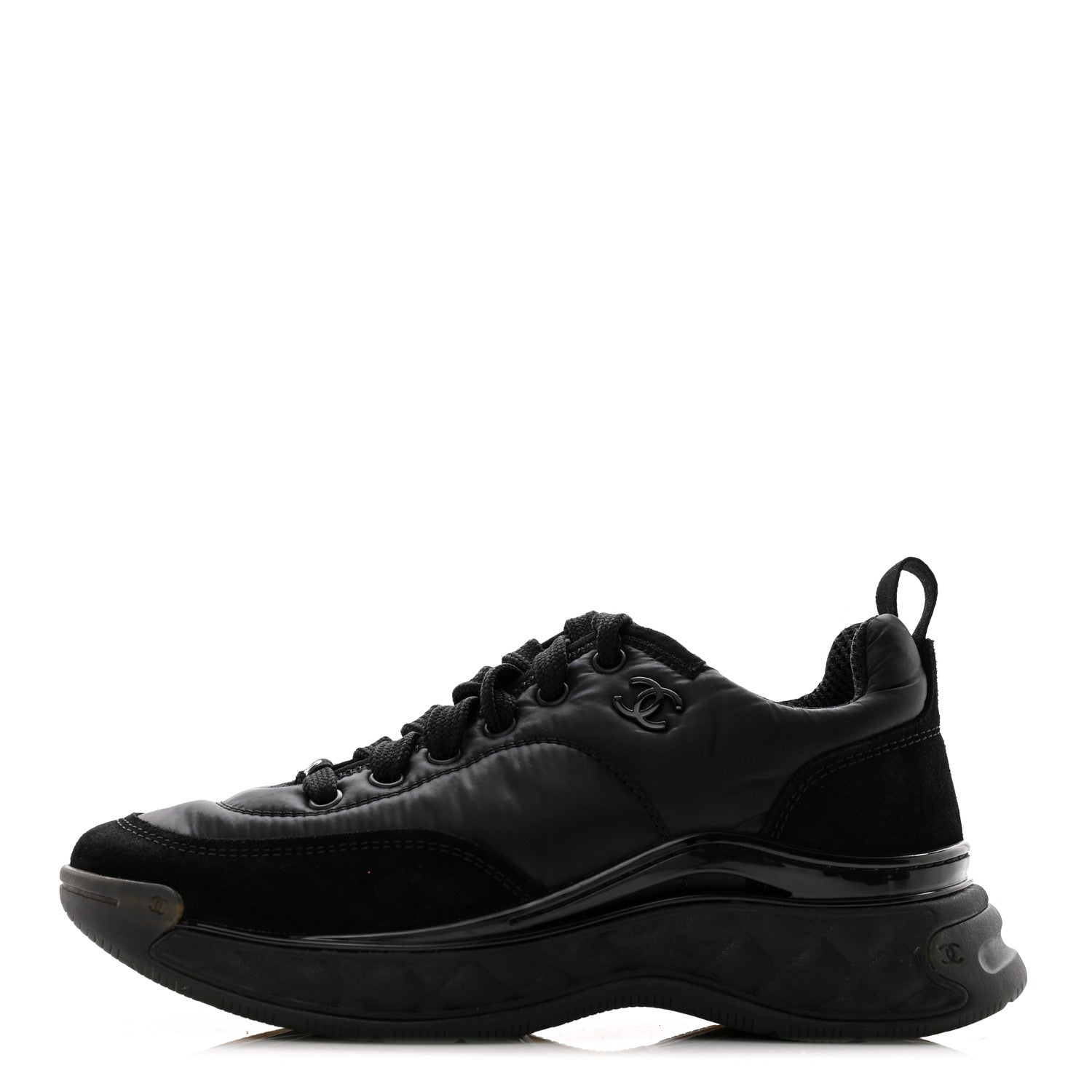 Chanel Nylon Suede Calfskin CC Sneakers 35.5 Black 1 of 9
