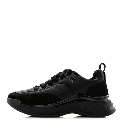 Chanel Nylon Suede Calfskin CC Sneakers 35.5 Black 1 of 9