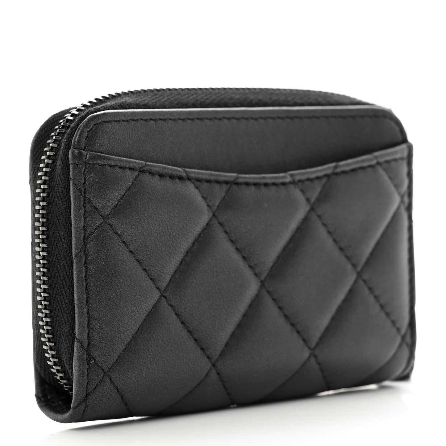 Pearly Lambskin Quilted Zip Coin Purse So Black