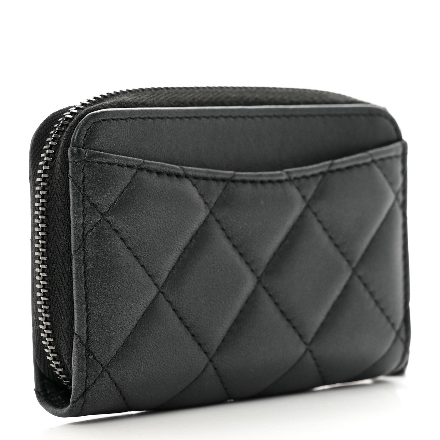 Chanel Pearly Lambskin Quilted Zip Coin Purse So Black 3 of 8