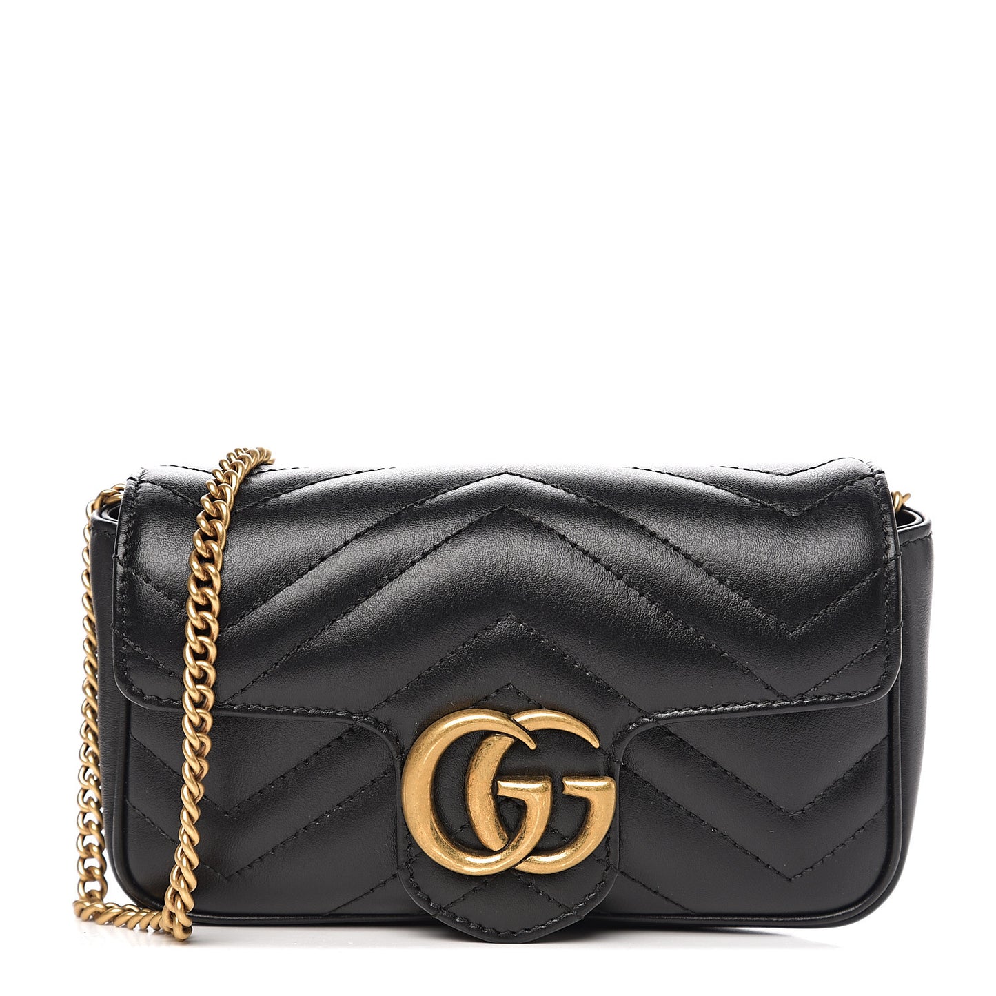 Calfskin Matelasse Super Mini GG Marmont Shoulder Bag Black
