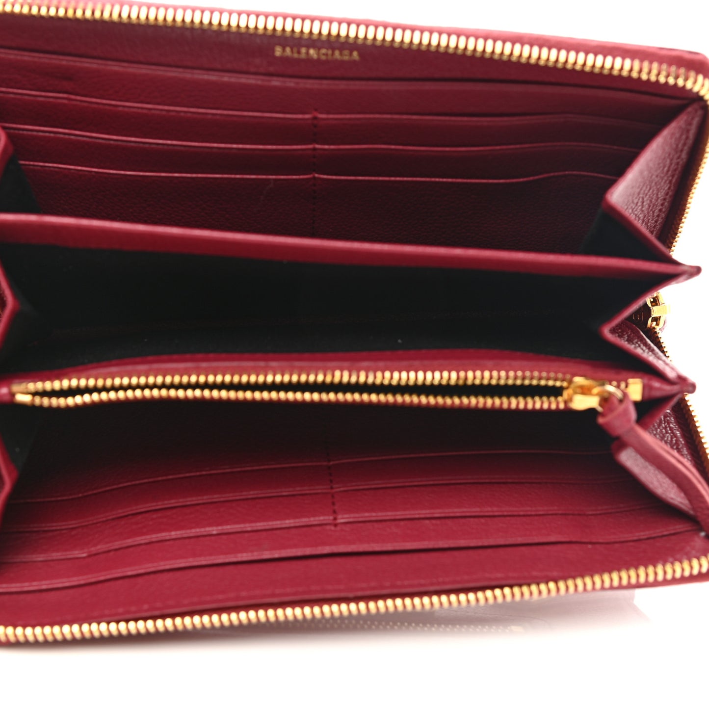 Chevre Gold Metallic Edge Hardware Zip Around Wallet Rouge Grenat