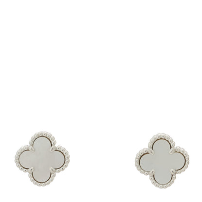 Van Cleef & Arpels 18K White Gold Mother of Pearl Sweet Alhambra Earrings 1 of 5