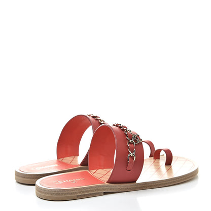 Chanel Calfskin Chain CC Sandals 38 Red 4 of 8