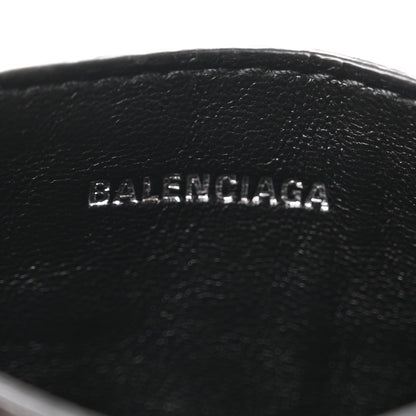 Balenciaga Shiny Calfskin Logo Crocodile Embossed Cash Rounded Card Holder Black White 6 of 9