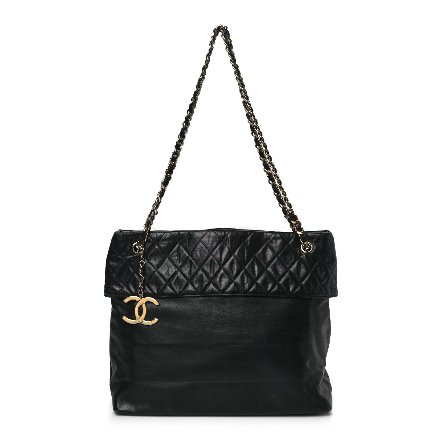 Lambskin Quilted Shopping Tote Black
