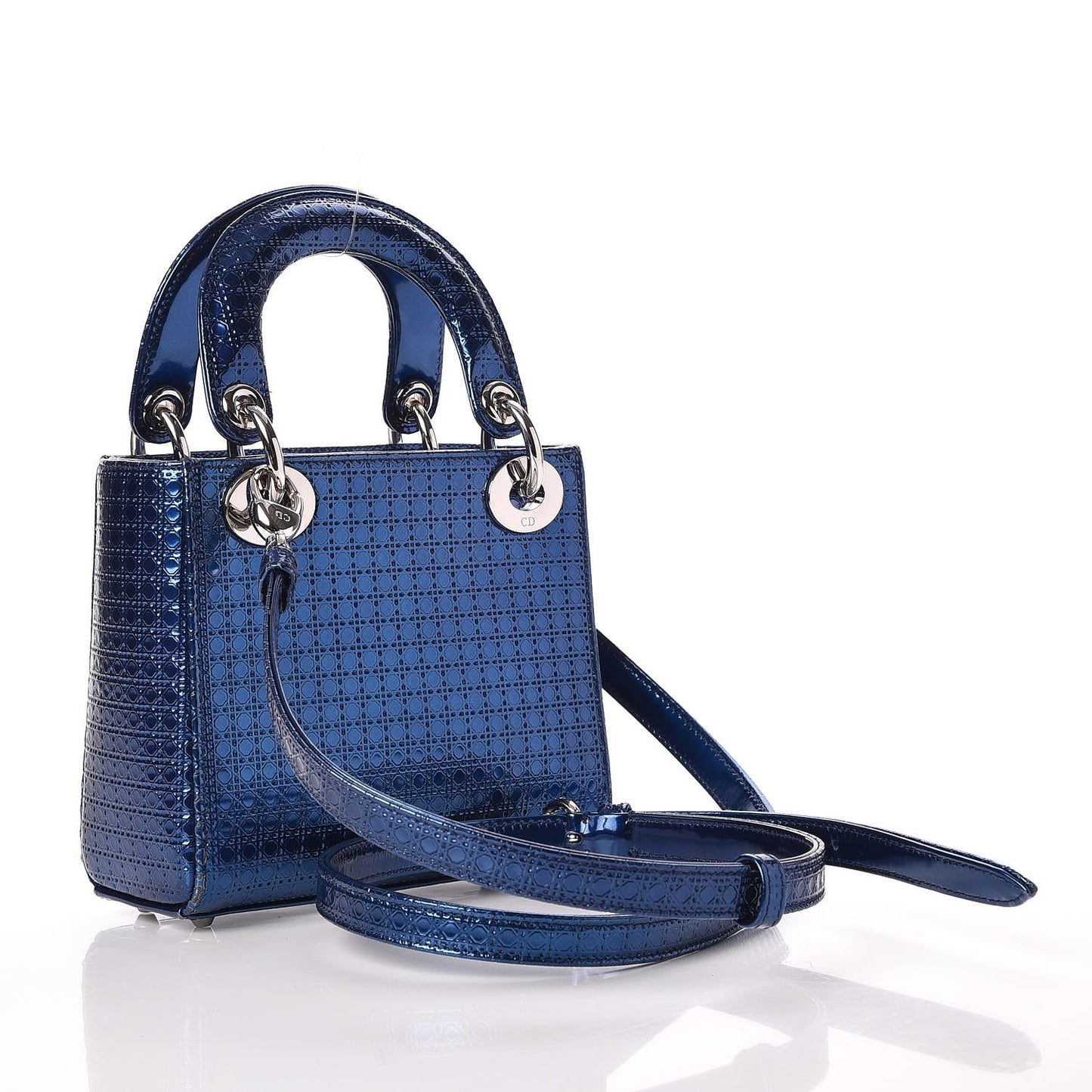 Metallic Patent Micro-Cannage Mini Lady Dior Blue