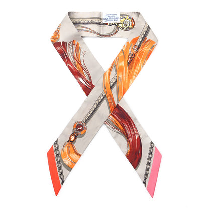 Hermes Silk Cavalcades Twilly Gris Perle Orange Acajou 1 of 3