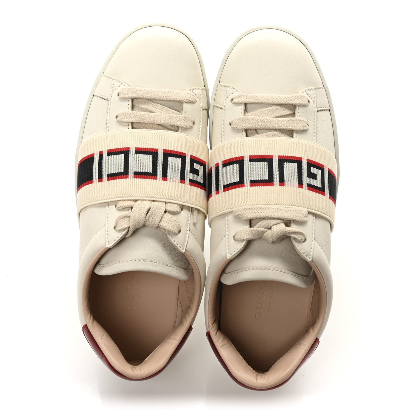 Calfskin Stripe Womens New Ace Sneakers 35 New Mystic White Ecru Red Flame
