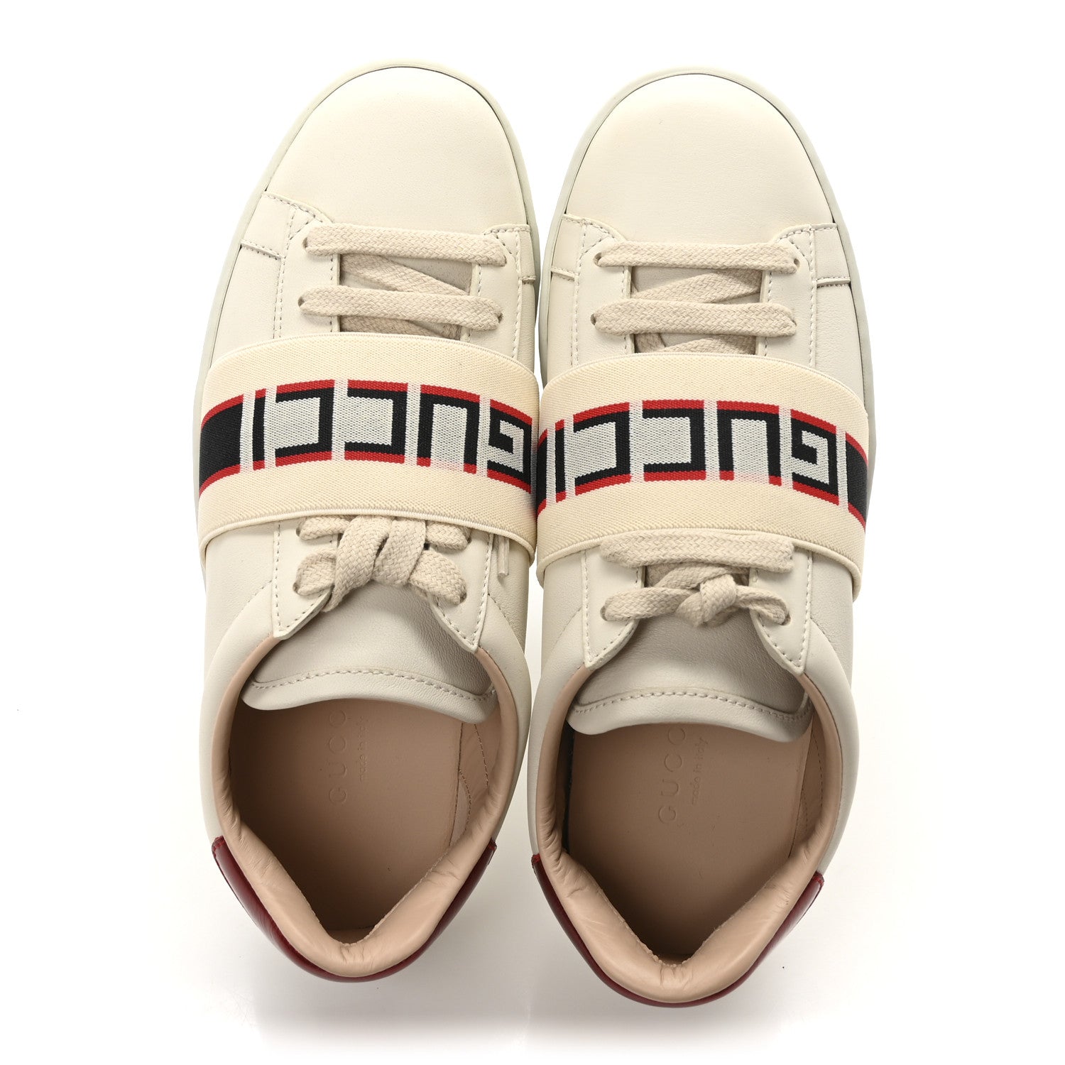 Gucci Calfskin Stripe Womens New Ace Sneakers 35 New Mystic White Ecru Red Flame 2 of 9