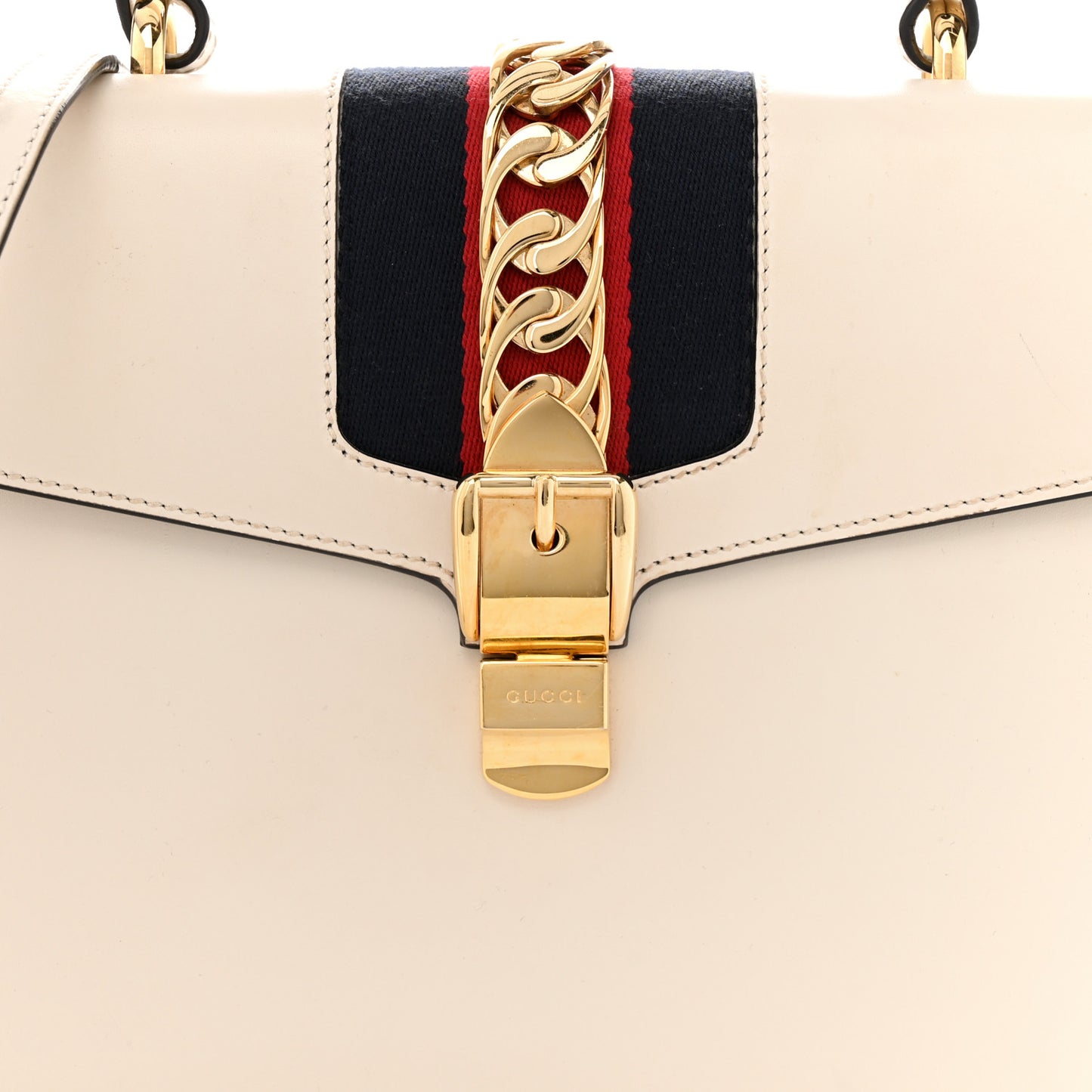 Calfskin Web Medium Sylvie Top Handle Bag White