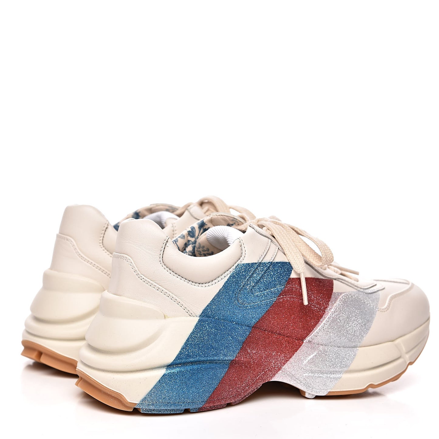 Calfskin Glitter Web Print Womens Rhyton Sneakers 35 Mystic White
