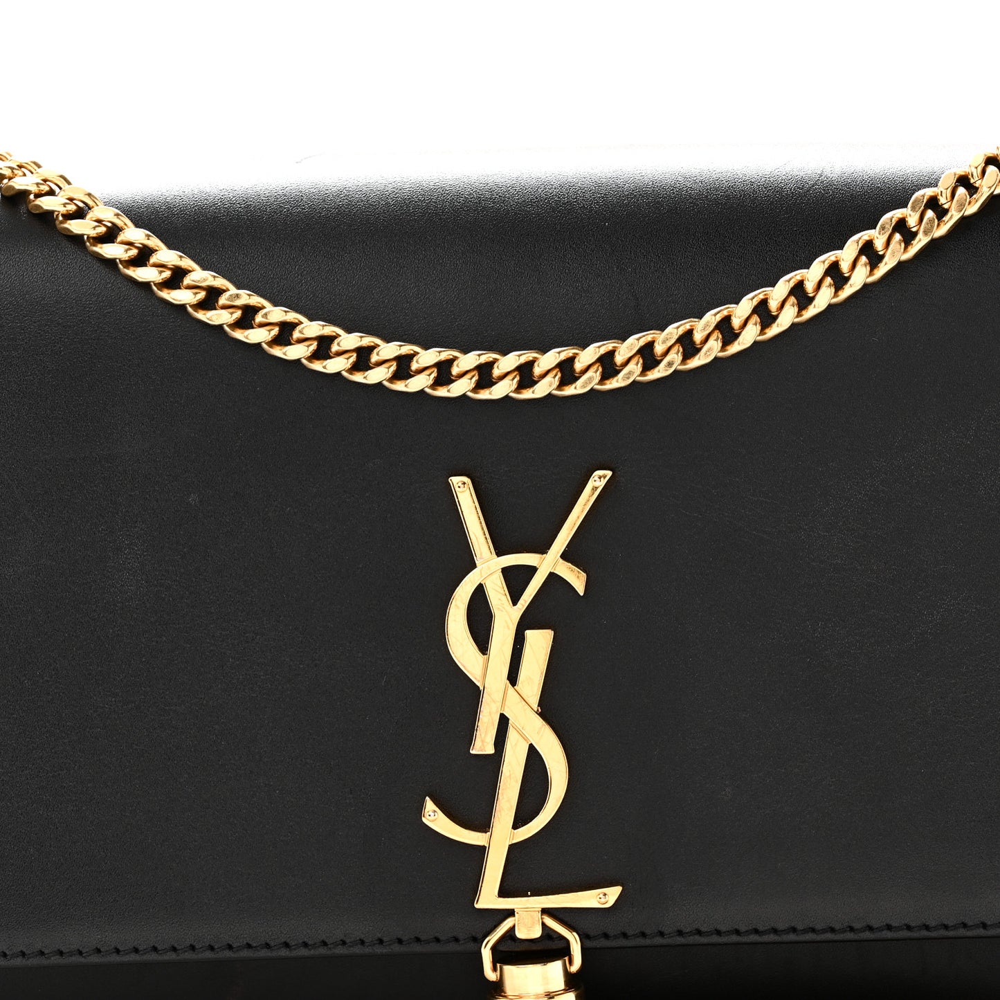 Smooth Calfskin Medium Classic Monogram Kate Tassel Satchel Black