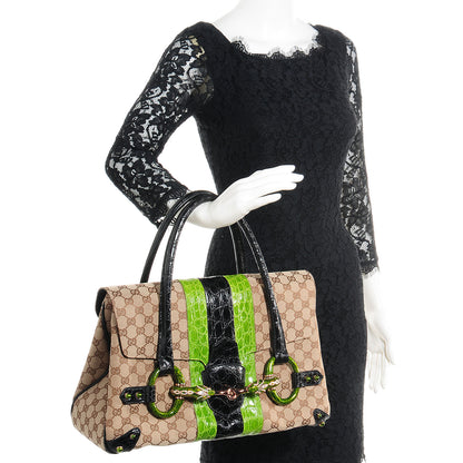 Gucci Crocodile Web Monogram Tom Ford Dragon Tote Dark Brown Green 2 of 7