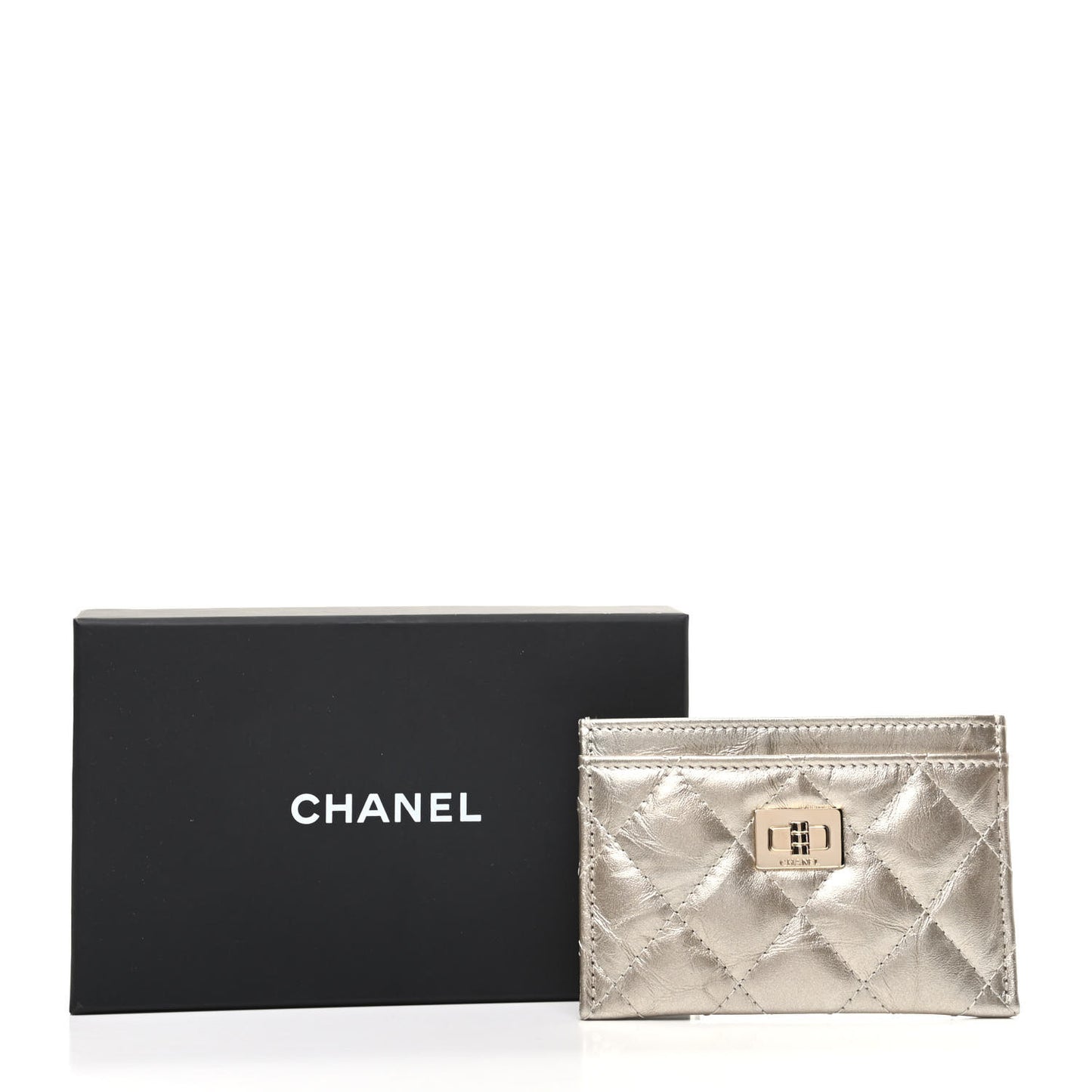 Metallic Aged Calfskin Quilted Reissue Card Holder Light Gold