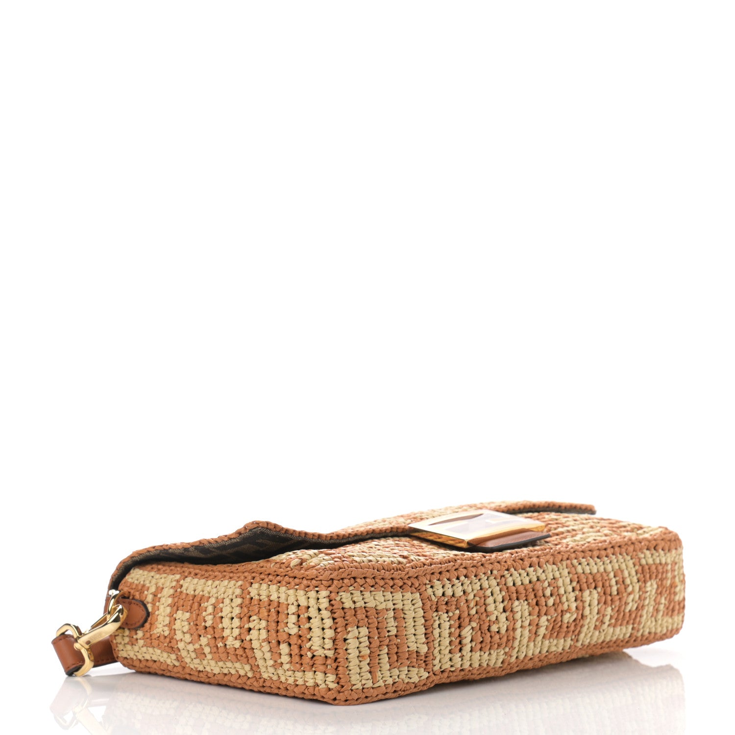 Fendi Raffia Vitello Seta FF Woven Large Baguette Brick Natural 4 of 10
