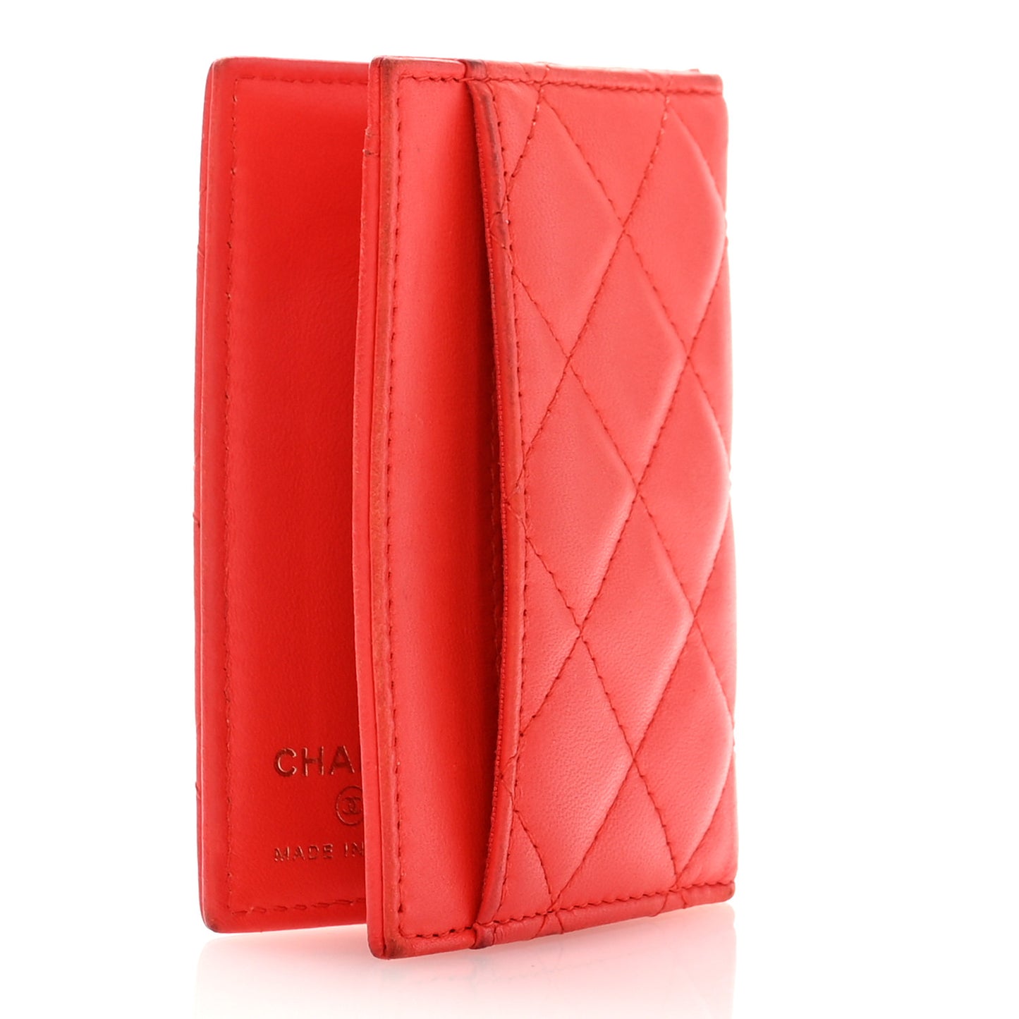 Lambskin Quilted Card Holder Wallet Red