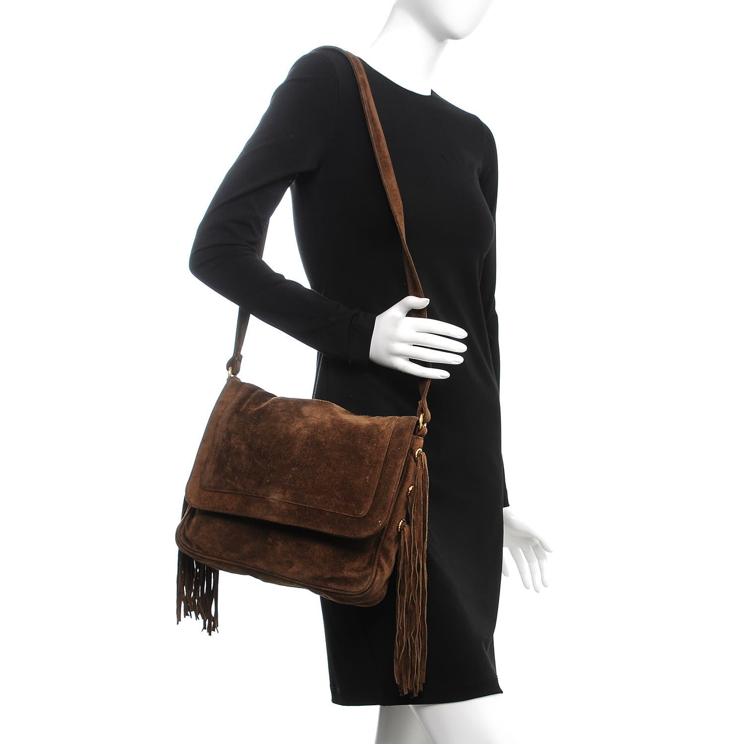 Chanel Suede CC Fringe Messenger Flap Bag Brown 2 of 11