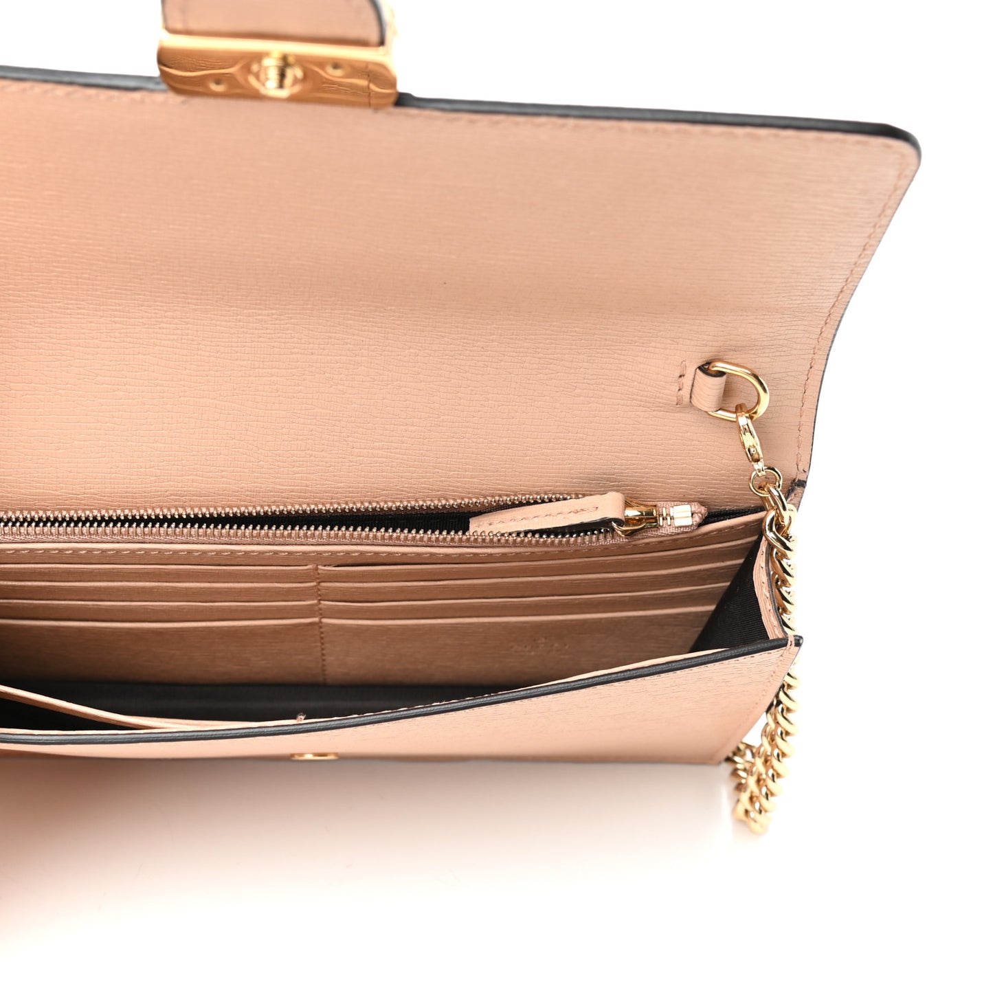 Textured Calfskin Icon Chain Wallet Pink Apricot