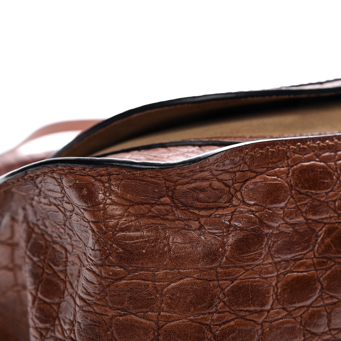 Calfskin Crocodile Embossed Medium Marcie Satchel Mahogany