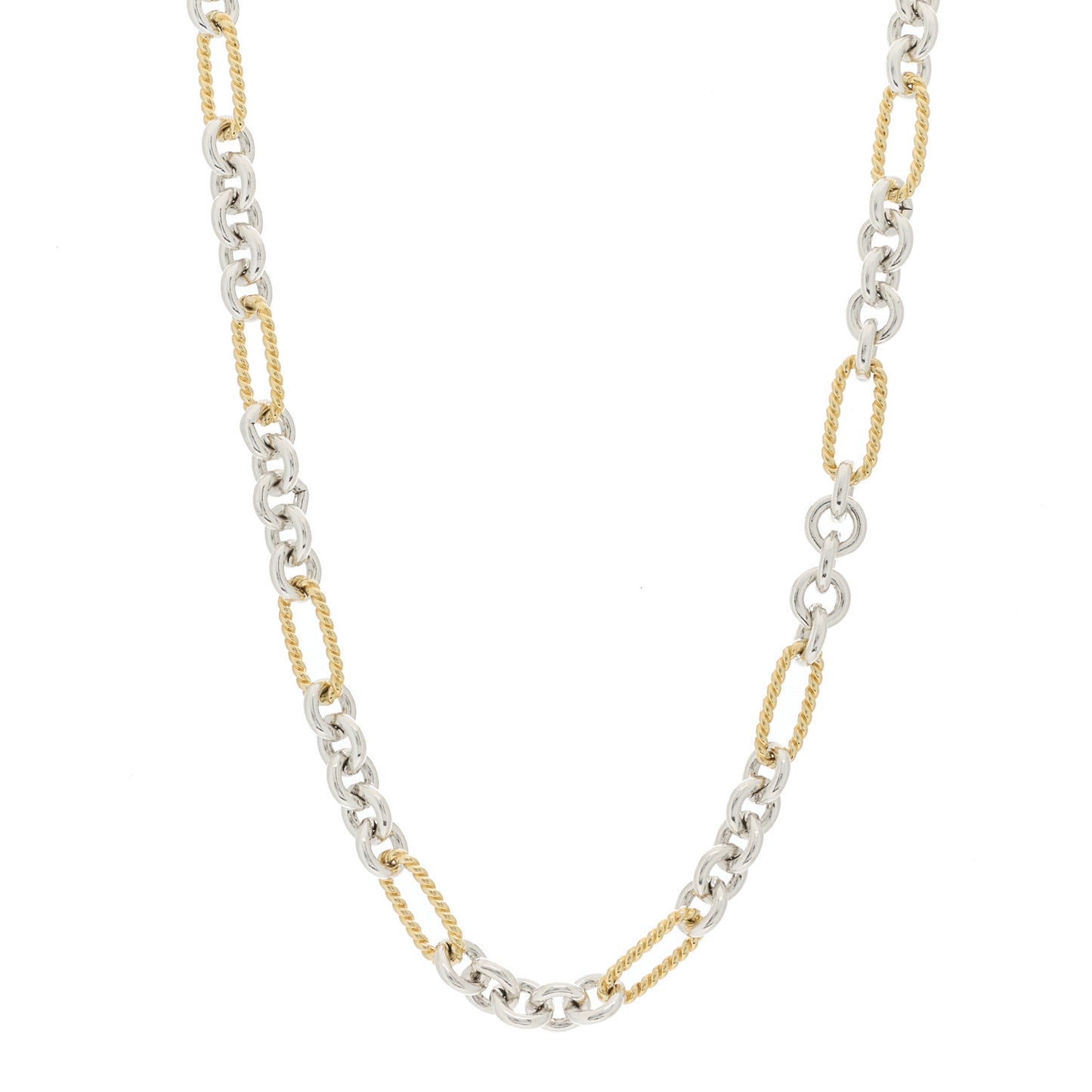 Sterling Silver 18K Yellow Gold Figaro Link Toggle Necklace