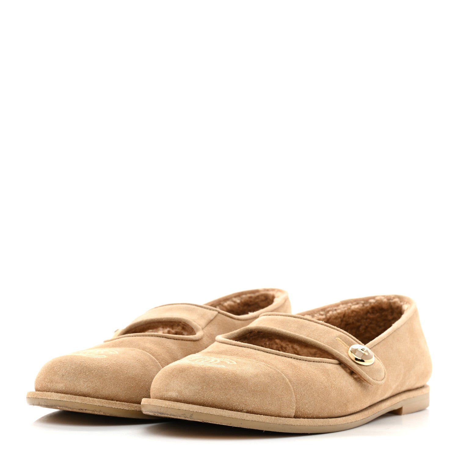 Chanel Suede Cap Toe CC Mary Jane Flats 40.5 Beige 4 of 9
