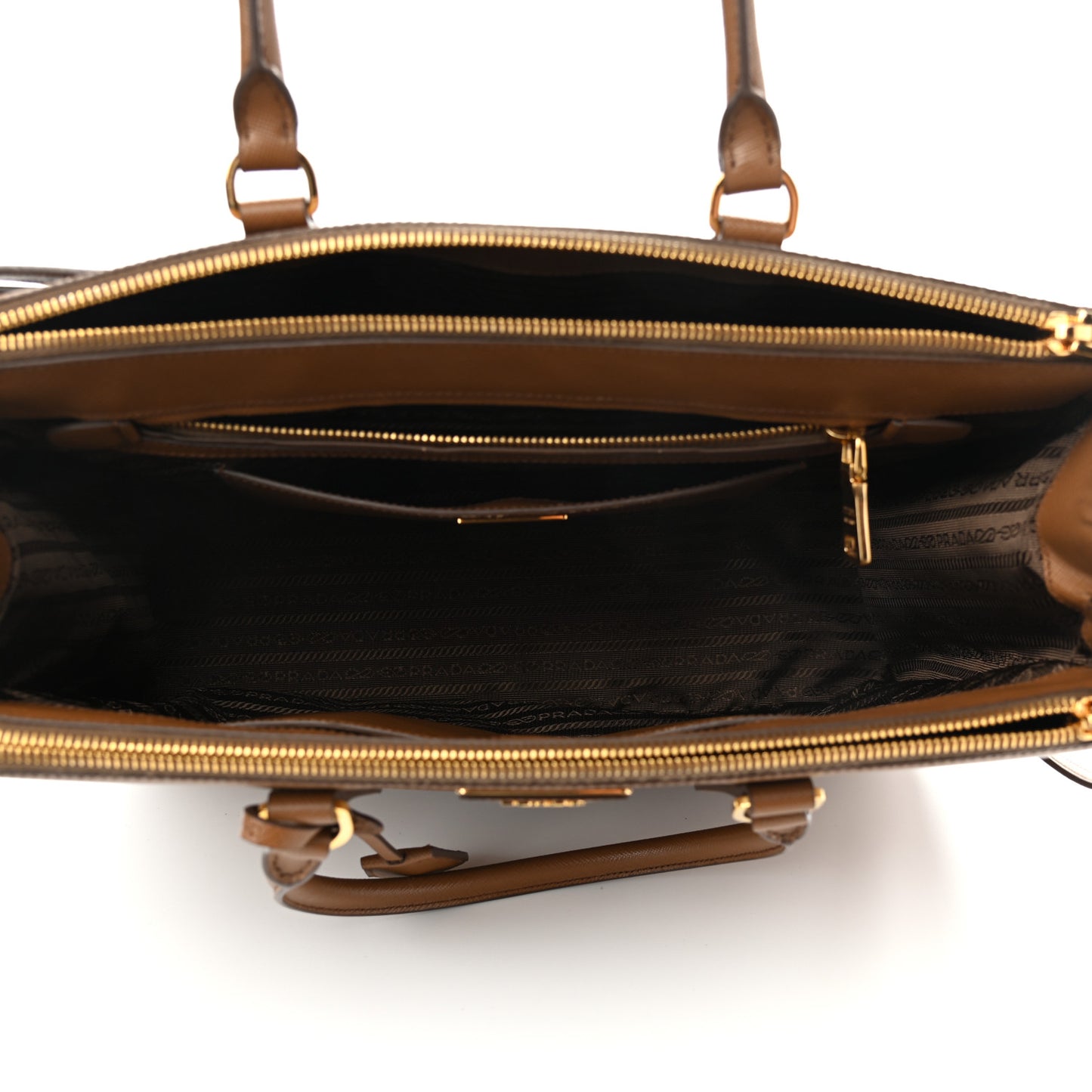 Saffiano Lux Large Galleria Double Zip Tote Caramel