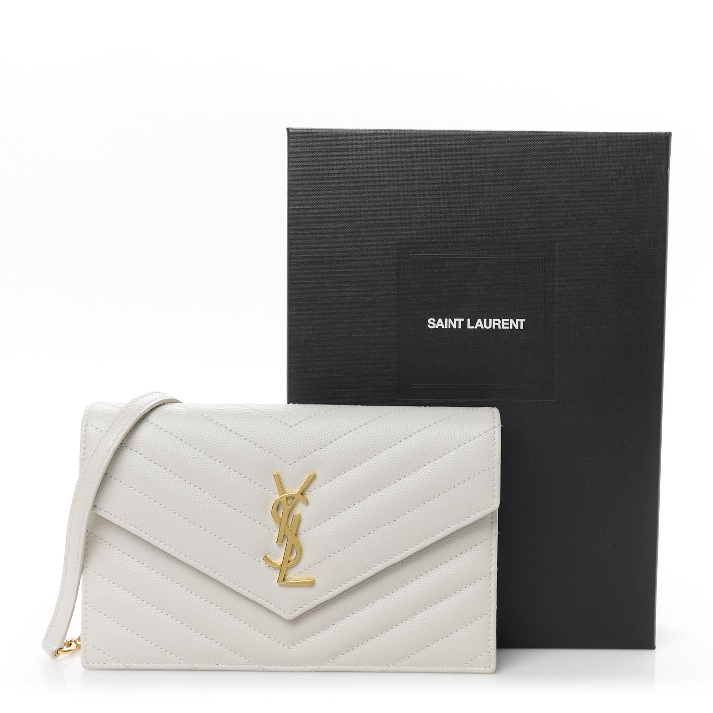 Grain De Poudre Matelasse Chevron Monogram Envelope Chain Wallet Crema Soft