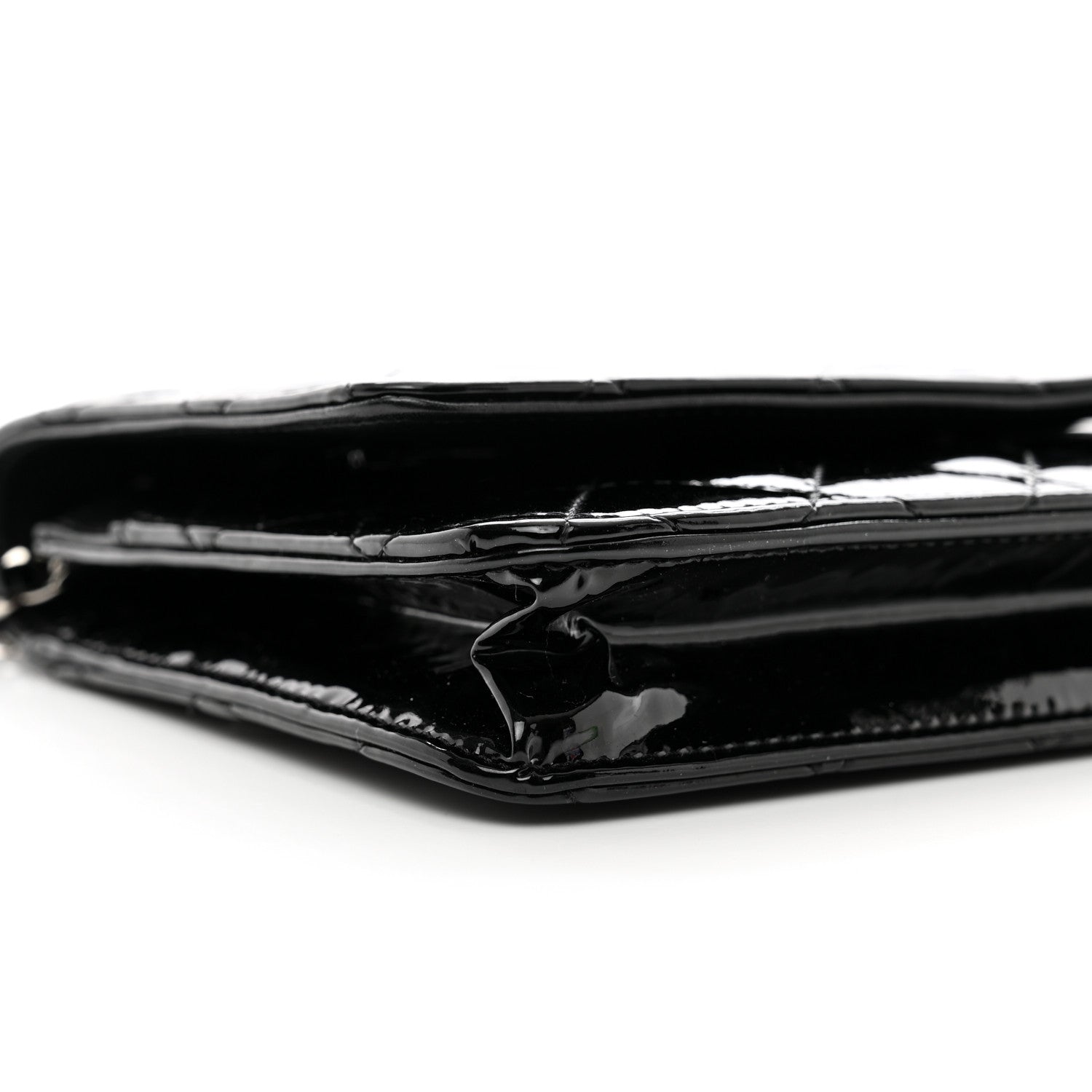 Chanel Patent Quilted Wallet On Chain WOC Black 10 of 12