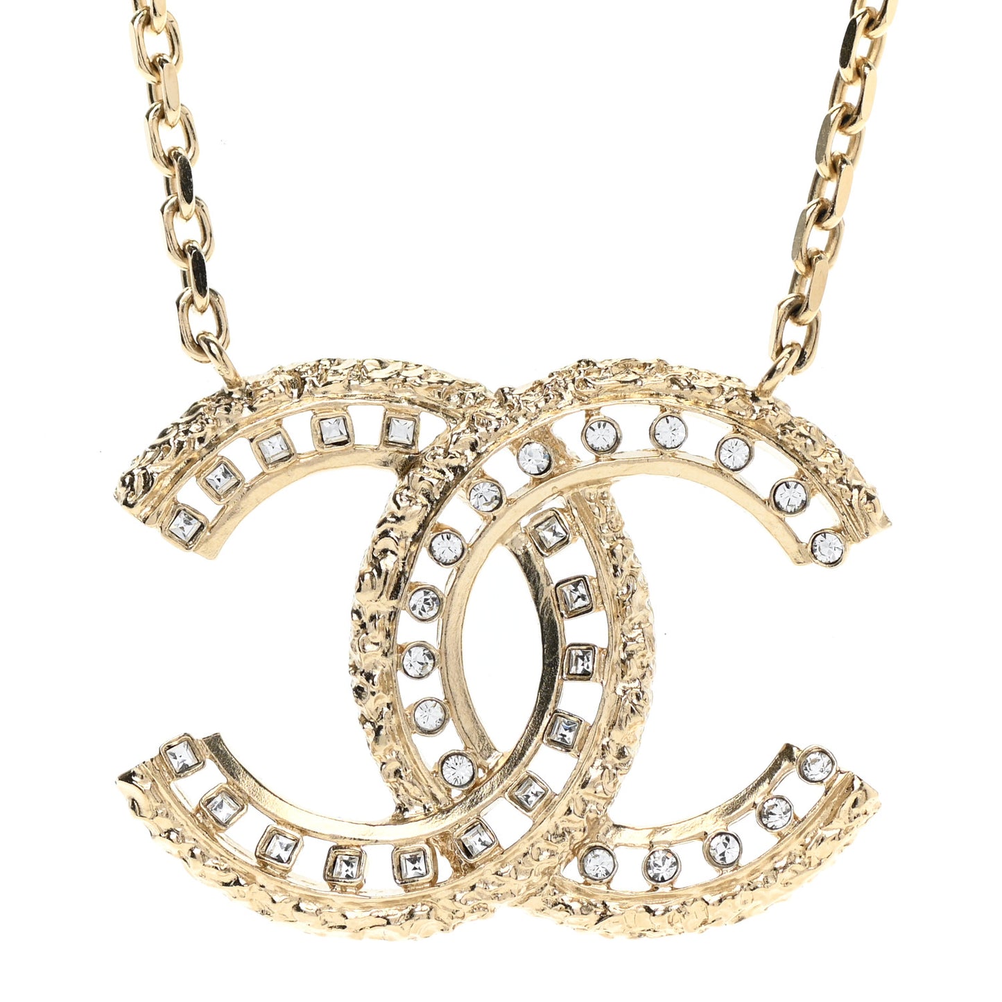 Crystal Textured CC Necklace Gold