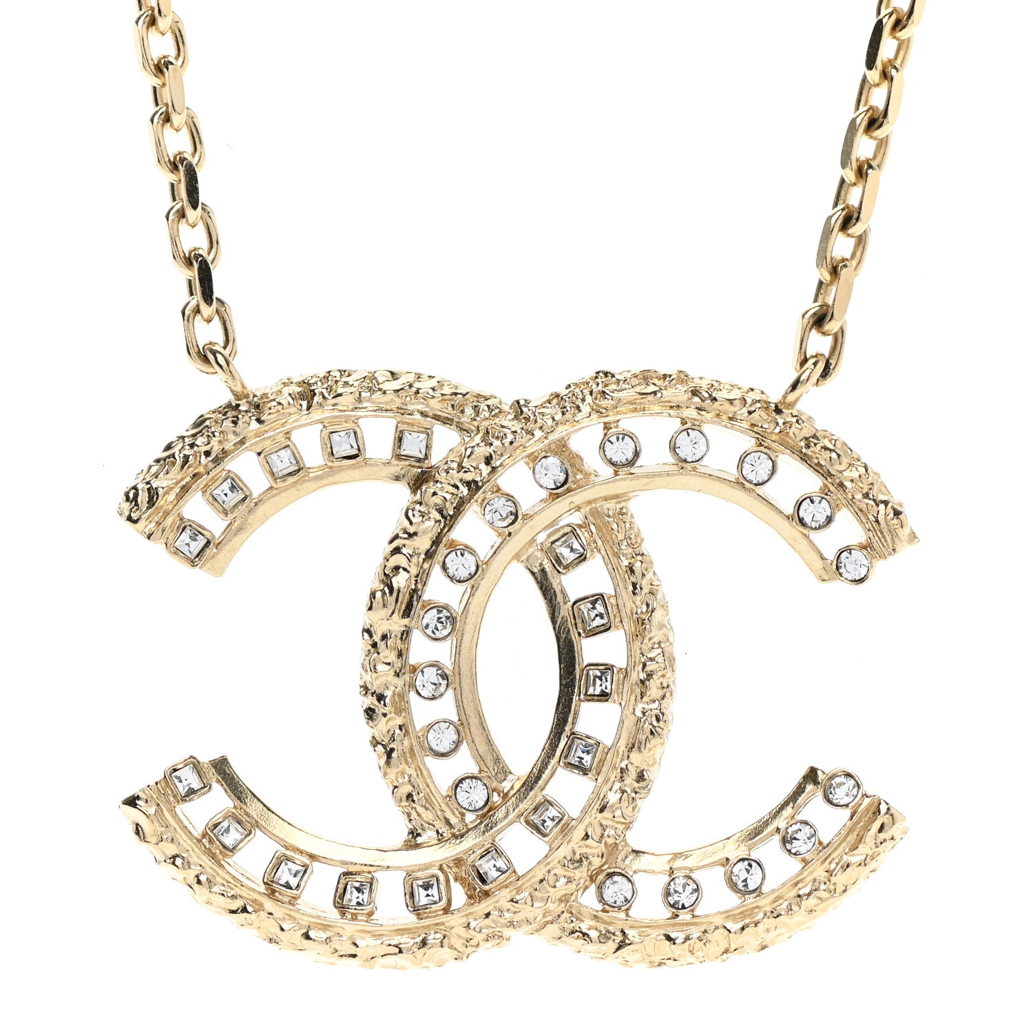 Chanel Crystal Textured CC Necklace Gold 4 of 7