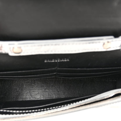 Balenciaga Metallic Calfskin Crocodile Embossed Hourglass Chain Bag Silver 5 of 10