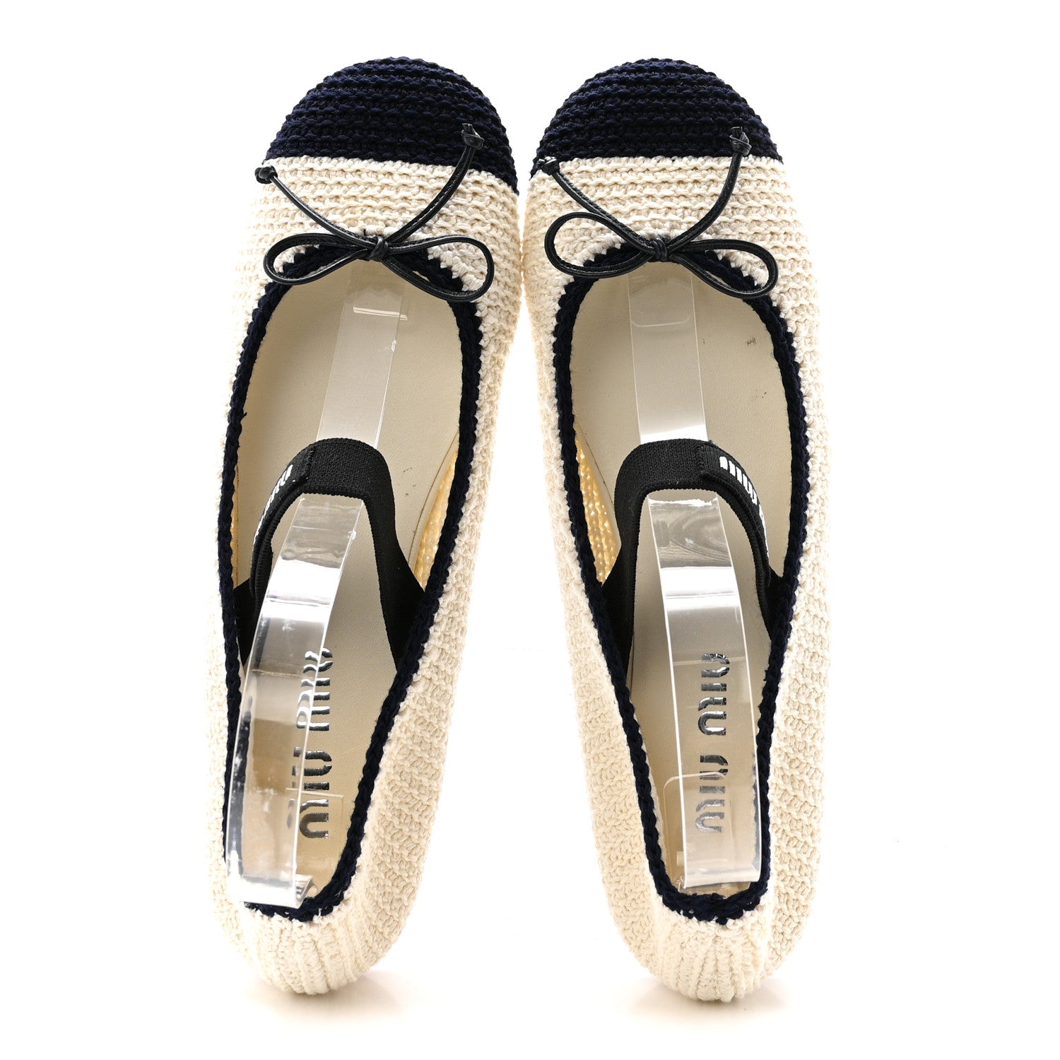 Miu Miu Cotton Crochet Knit Ballerina Flats 38.5 Avorio Blue 2 of 9