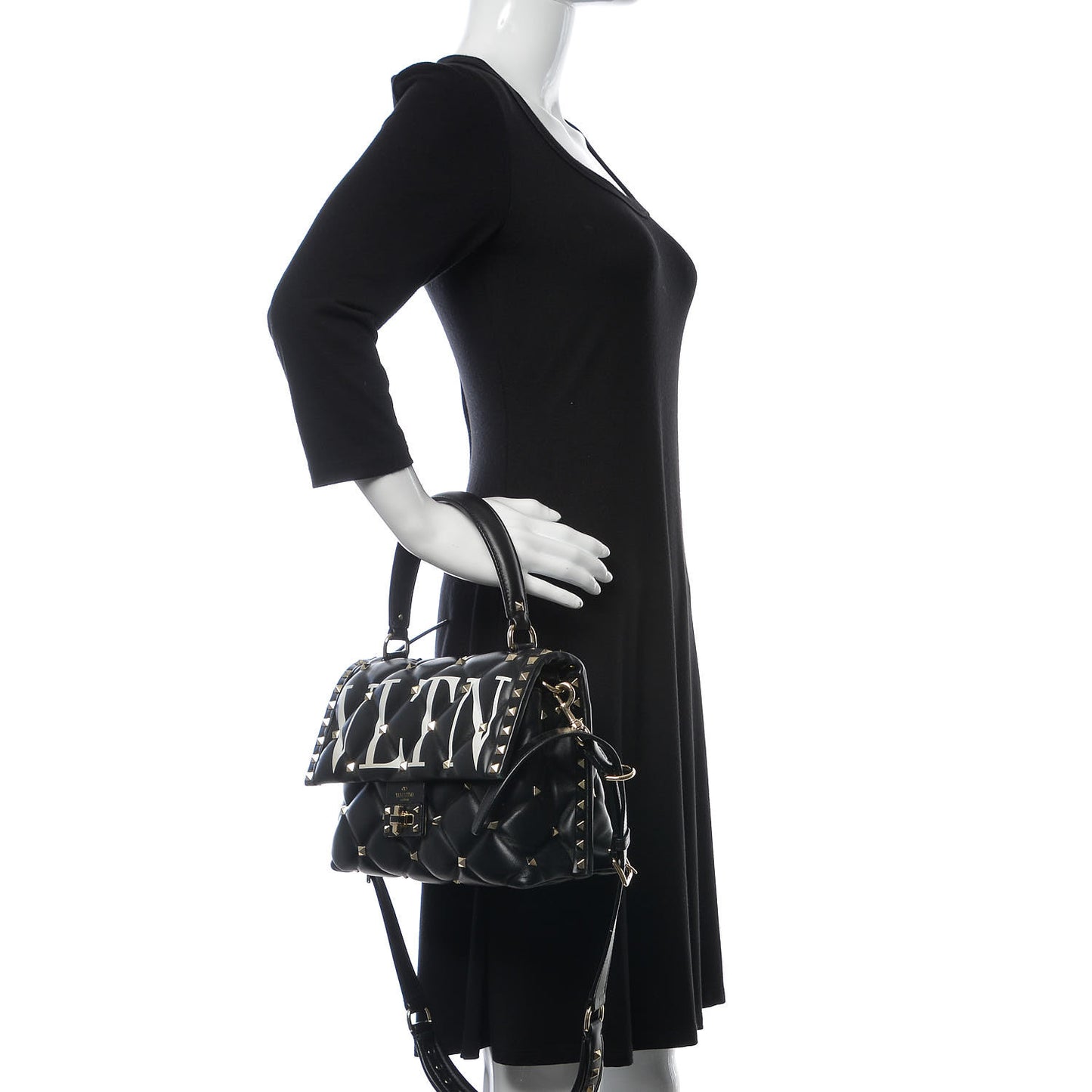 Lambskin VLTN Print Candystud Top Handle Bag Black