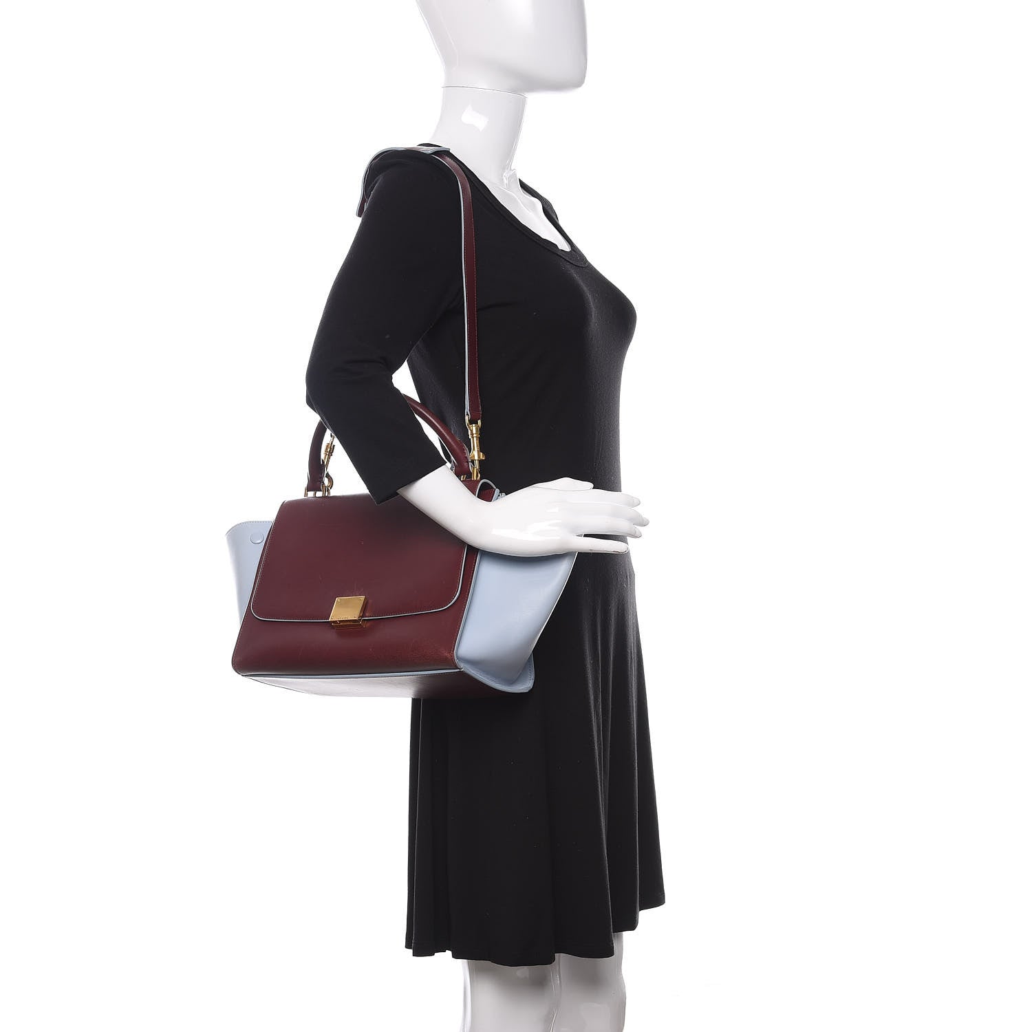 Celine Smooth Calfskin Small Bi-Color Trapeze Burgundy Azur 2 of 17