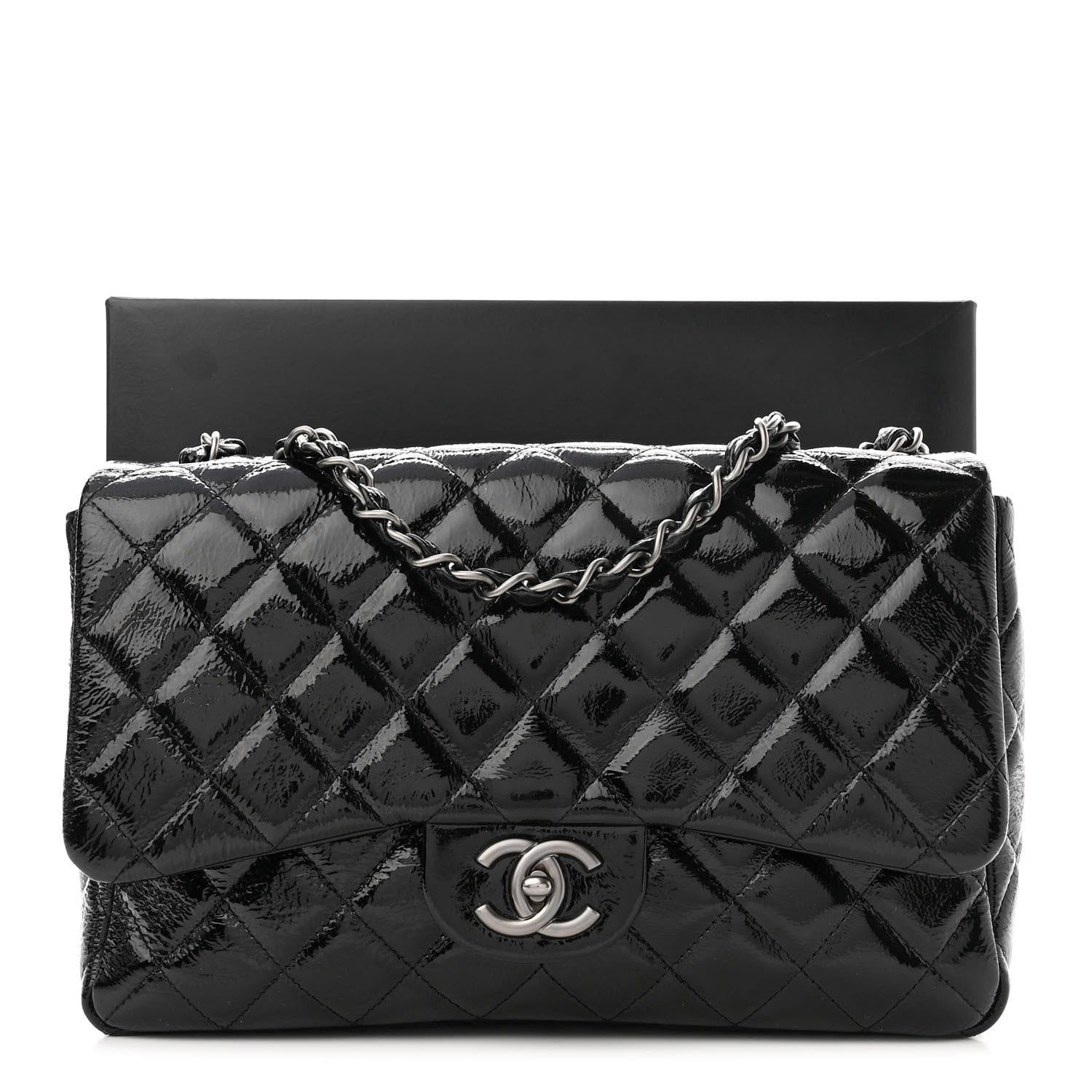 Chanel Crinkled Patent Quilted Jumbo Single Flap Black 11 of 11
