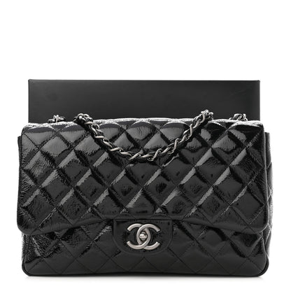 Chanel Crinkled Patent Quilted Jumbo Single Flap Black 11 of 11