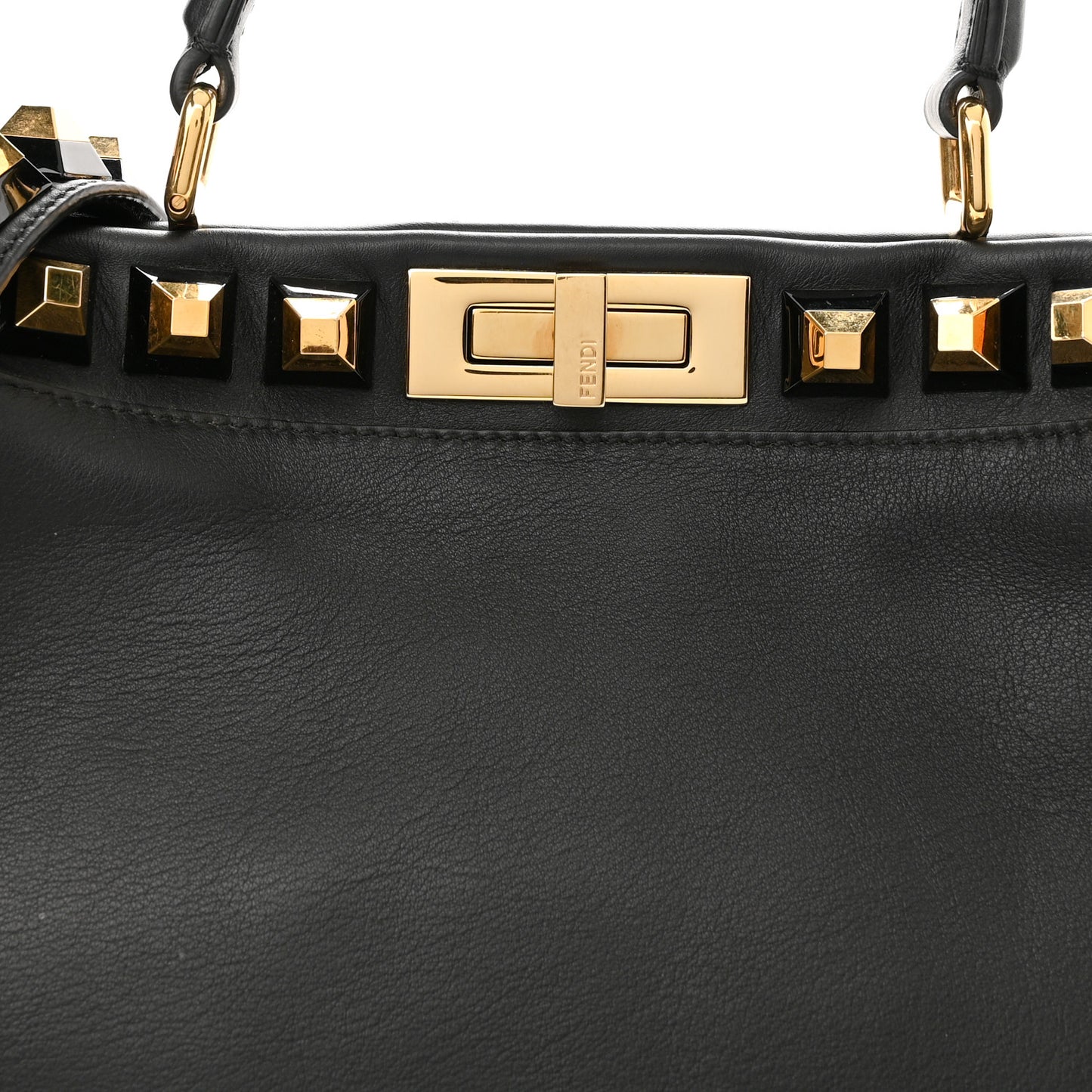Vitello Seta Gold Studded Medium Peekaboo Iconic Satchel Black