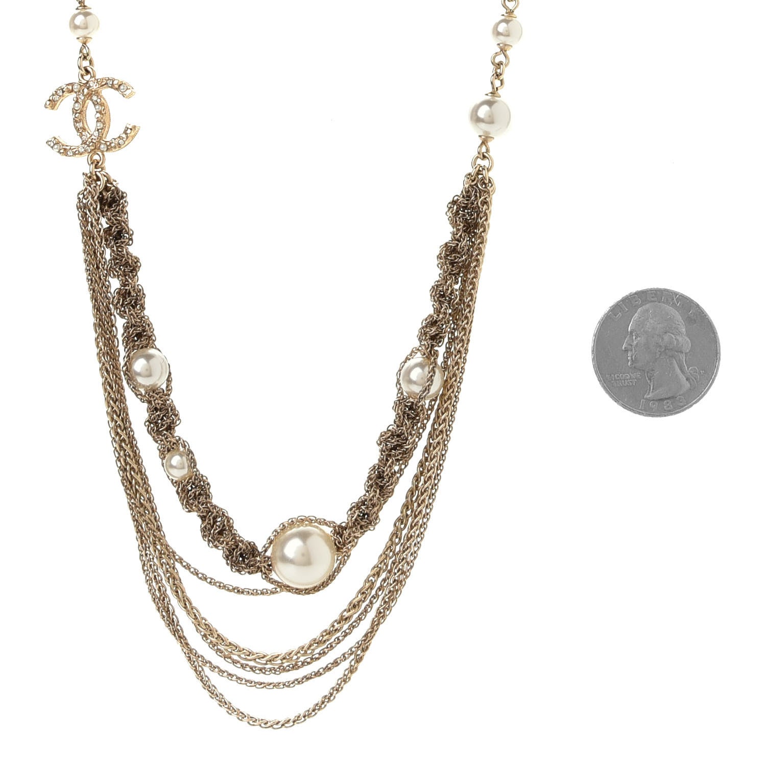Chanel Pearl Multi Strand CC Caged Short Necklace Gold 3 of 4