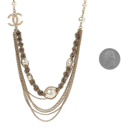 Chanel Pearl Multi Strand CC Caged Short Necklace Gold 3 of 4