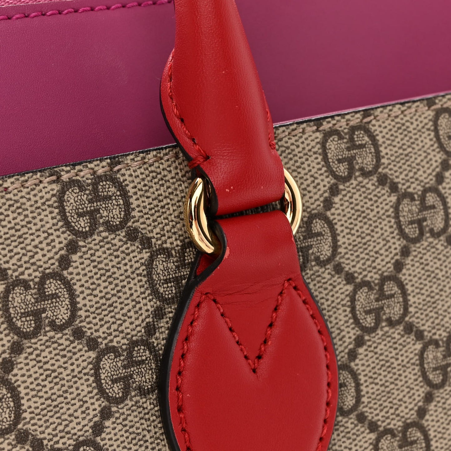 GG Supreme Monogram Moon Calfskin Small Zip Top Tote Beige Ebony Hibiscus Red New Rosette