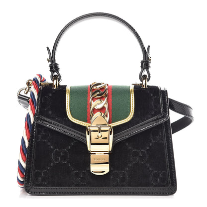 Gucci Velvet GG Monogram Mini Sylvie Top Handle Bag Black 1 of 10