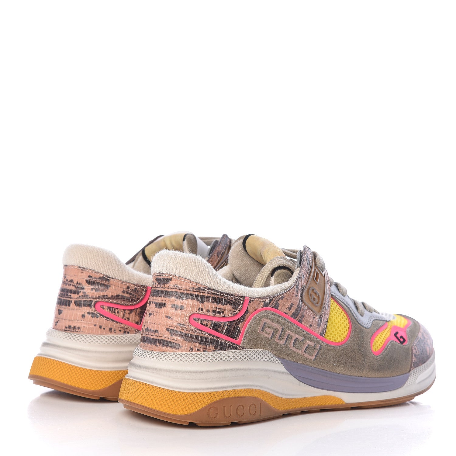 Gucci Suede Calfskin Tejus Printed Womens Ultrapace Sneakers 39 Pink Silver Oatmeal Yolk 4 of 9
