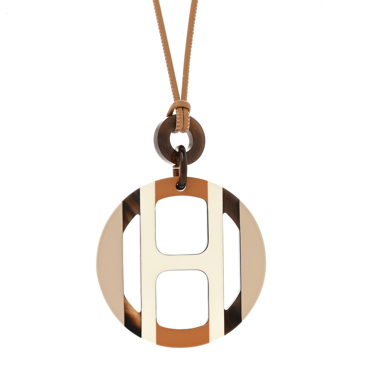 Buffalo Horn Lacquer H Equipe Pendant Necklace Sable