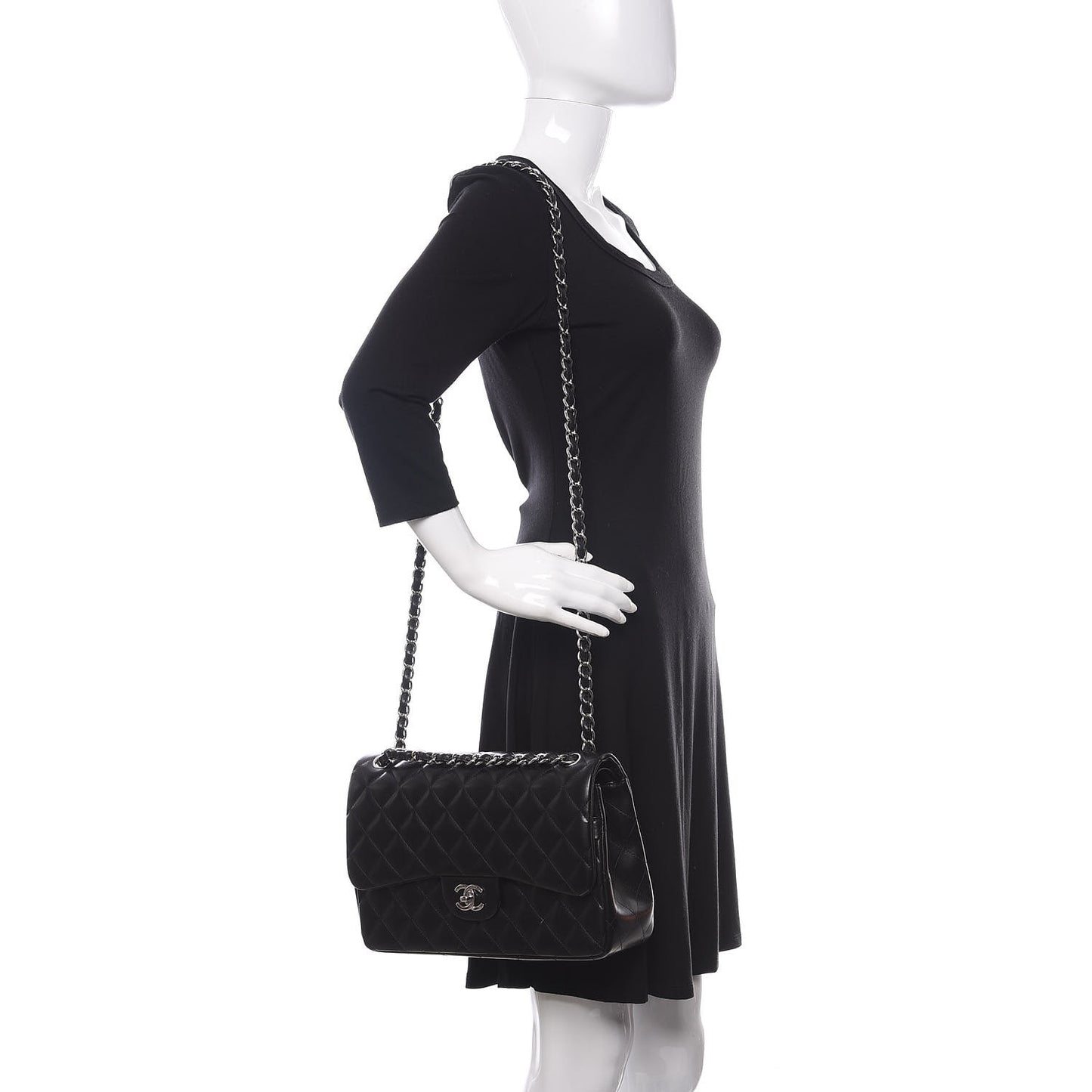 Lambskin Quilted Jumbo Double Flap Black