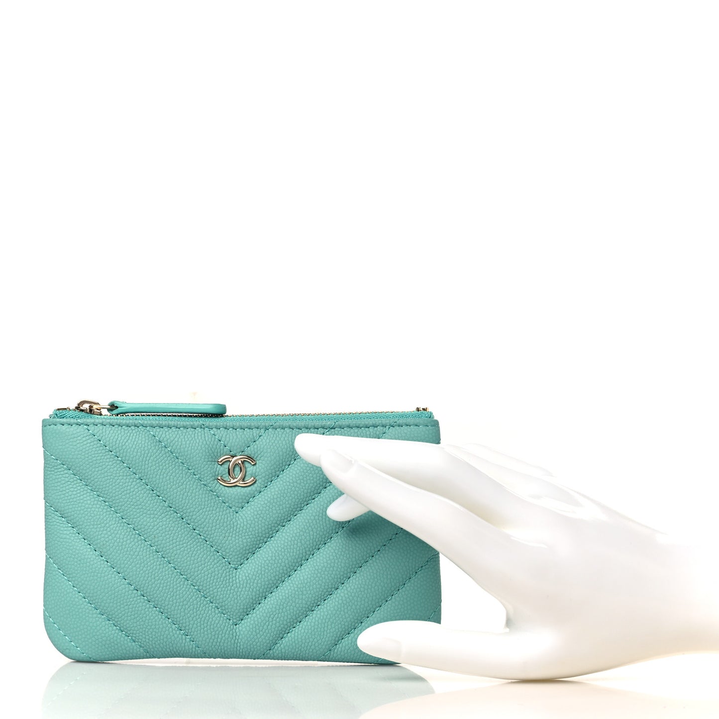 Caviar Chevron Quilted Small Cosmetic Case Green