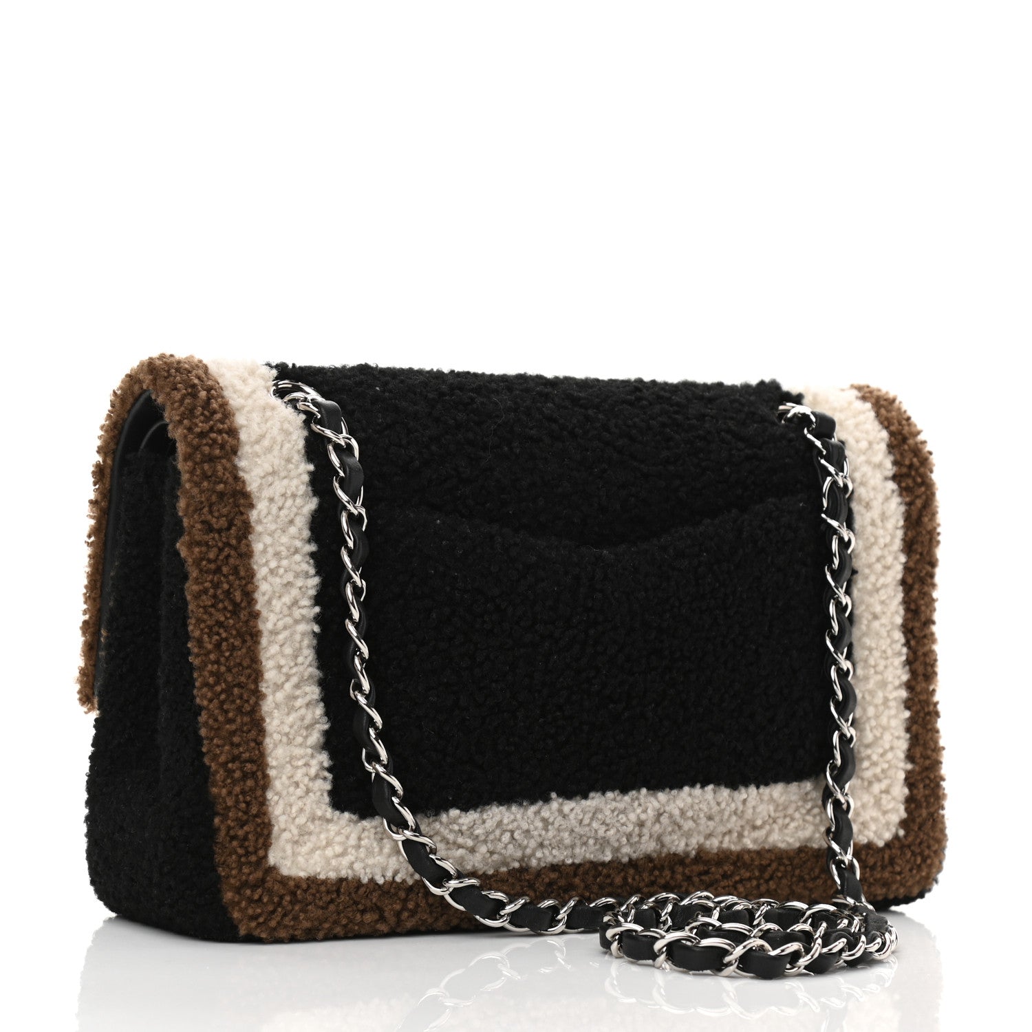 Chanel Lambskin Shearling Medium Double Flap Black Brown 3 of 9