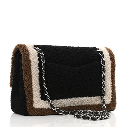 Chanel Lambskin Shearling Medium Double Flap Black Brown 3 of 9