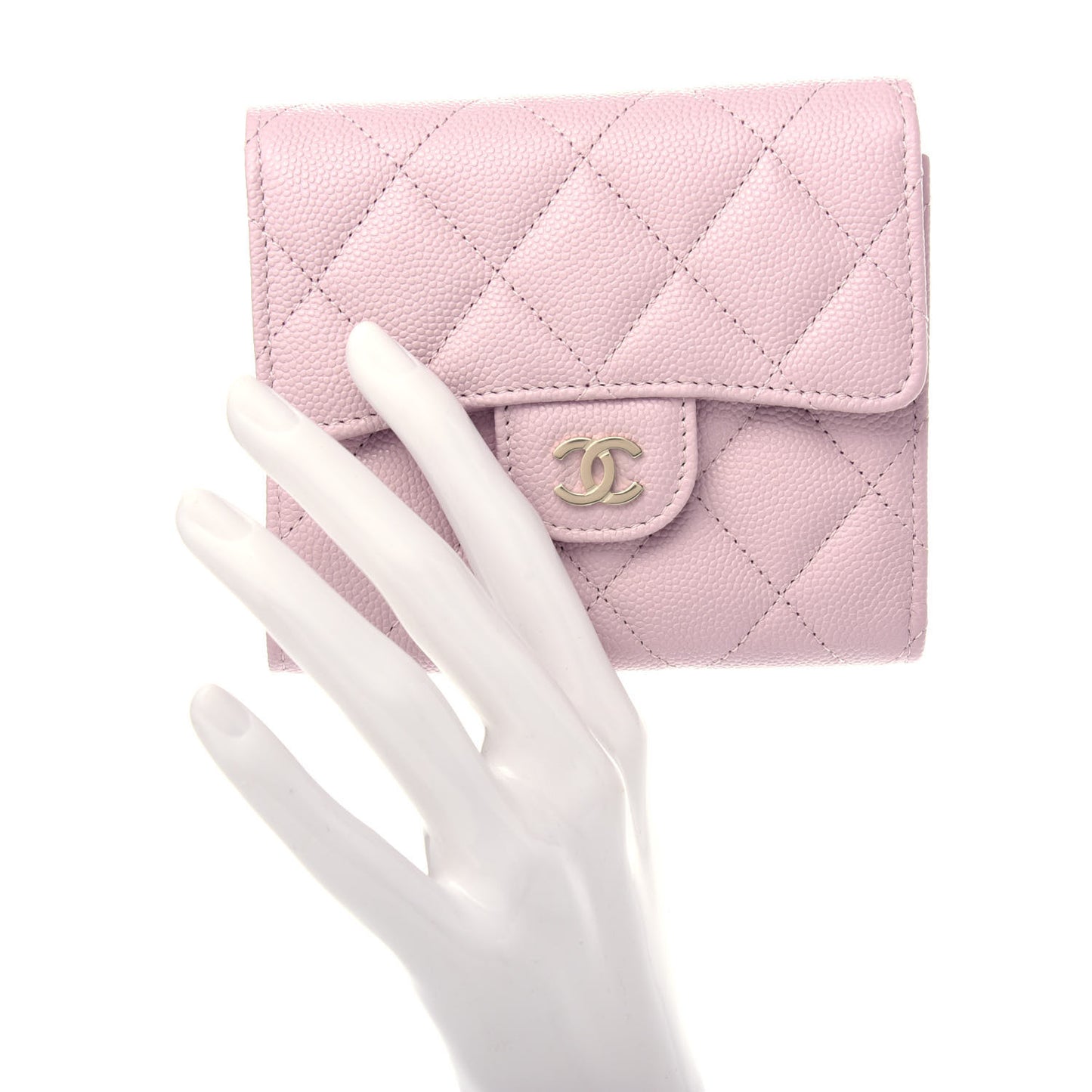 Caviar Quilted Compact Flap Wallet Light Pink